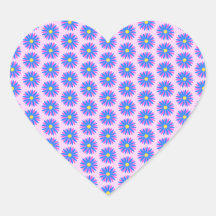 Pink, Blue and Yellow Flower Pattern. Heart Sticker