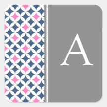 Pink Blue Gray Monogram Envelope Seal Square Stickers