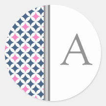 Pink Blue Gray Monogram Envelope Seal Stickers