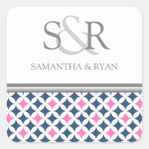 Pink Blue Gray Pattern Monogram Envelope Seal Sticker