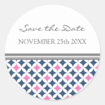 Pink Blue Gray Save the Date Envelope Seal Round Sticker