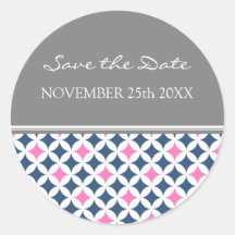 Pink Blue Gray Save the Date Envelope Seal Round Sticker