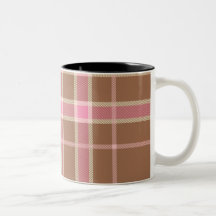 Pink, brown and beige tartan mugs