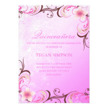 Pink/Brown Frangipani Quinceañera Birthday Invite