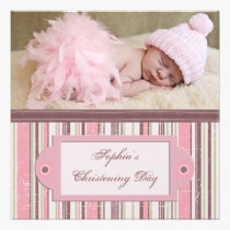 Pink Brown Girl Photo Christening invitations