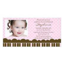 Pink brown girl's birthday party invite photocard photo greeting card