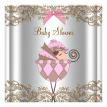 Pink Brown Lace Girl Baby Shower Personalised Announcements