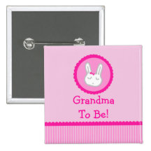 Pink Bunny "Grandma To Be" Baby Shower Button