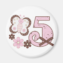 Pink Butterfly 5th Birthday Refrigerator Magnet