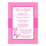 Pink Butterfly Stripes and Dots Baby Shower Announcement