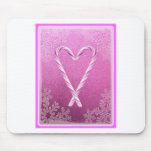 PINK CANDY CANE HEART PRINT MOUSE PAD