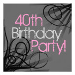 Pink Charcoal Swirl Black Custom Invitations