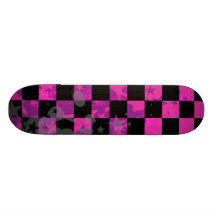 Pink Chequered Stars Girls Skateboard Deck