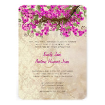 Pink Cherry Blossom Tea Stain Wedding Invites