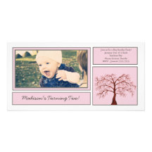 Pink Cherry Blossom Tree Birthday Photo Invite Photo Cards
