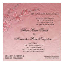 Pink Cherry Blossom Wedding Bridal invitation