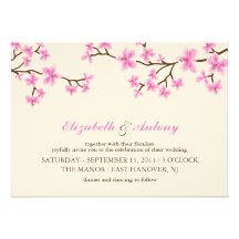 Pink Cherry Blossoms Wedding Custom Invites