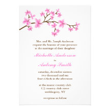Pink Cherry Blossoms Wedding Personalized Announcements