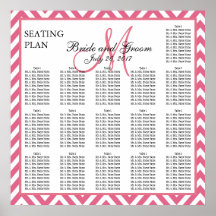 Pink Chevron Zig Zag Wedding Seating Chart Posters