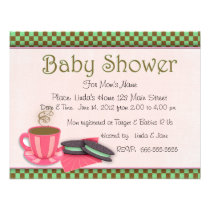 Pink, chocolate and mint baby shower invite invitations