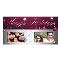 Pink Christmas Bulb Happy Holidays Photo Card