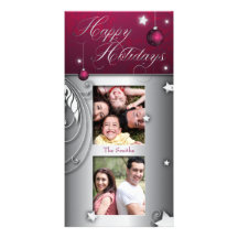 Pink Christmas Bulb Happy Holidays Photo Card