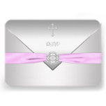 Pink Cross Baby Girl Christening RSVP Personalised Invites