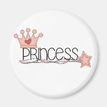Pink Crown and Wand Princess Fridge Magnets