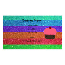 Pink cupcake rainbow glitter business card