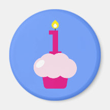 Pink Cupcake with Birthday Candle Refrigerator Magnet