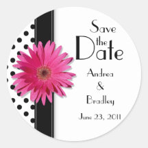 Pink Daisy Black White Polka Dot Wedding Sticker
