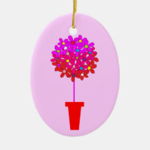 Pink Daisy Puff Topiary Christmas Tree Ornament