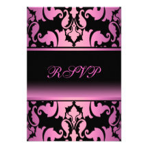 Pink Damask Elegant Quinceanera RSVP Personalized Invitations