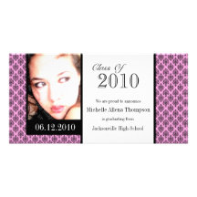Pink Damask Graduation Announcement Photo Cards