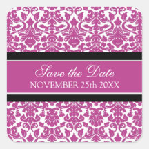 Pink Damask Save the Date Envelope Seal Sticker