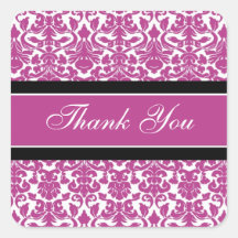 Pink Damask Thank You Wedding Envelope Seals Sticker