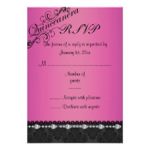 Pink Diamond & Damask Quinceanera RSVP Card Personalised Invites