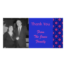 pink dots on blue personalized photo card