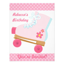 Pink Dots Roller Skating Birthday Party Invitation