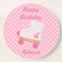 Pink Dots Rollerskate Birthday Coaster