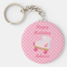 Pink Dots Rollerskate Birthday Keychain