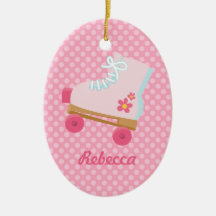 Pink Dots Rollerskate Birthday Oval Ornament