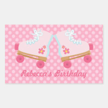 Pink Dots Rollerskate Birthday Rectangle Stickers