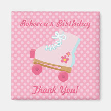 Pink Dots Rollerskates Birthday Square Button Fridge Magnet