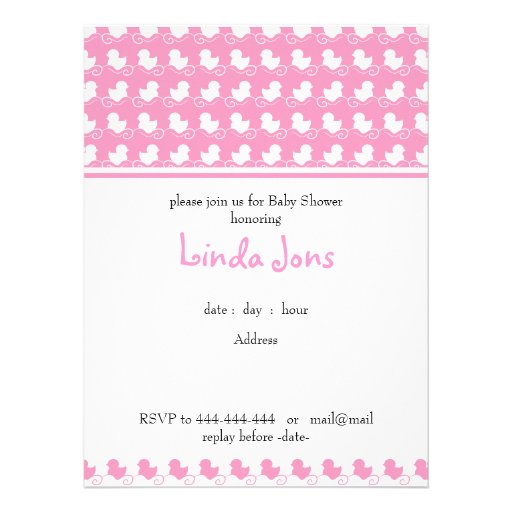pink duck row baby shower invitation
