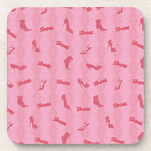 Pink Faux Glitter Shoe Pattern Beverage Coasters