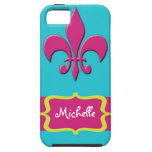 Pink Fleur de Lis with Blue iPhone 5 Covers