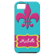 Pink Fleur de Lis with Blue iPhone 5 Covers