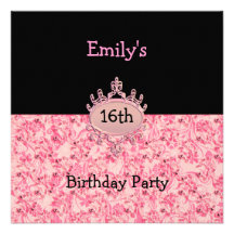 Pink Floral Jewel Black 16th Birthday Party Personalized Invitations