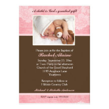 Pink Floral Photo Baptism Invitation